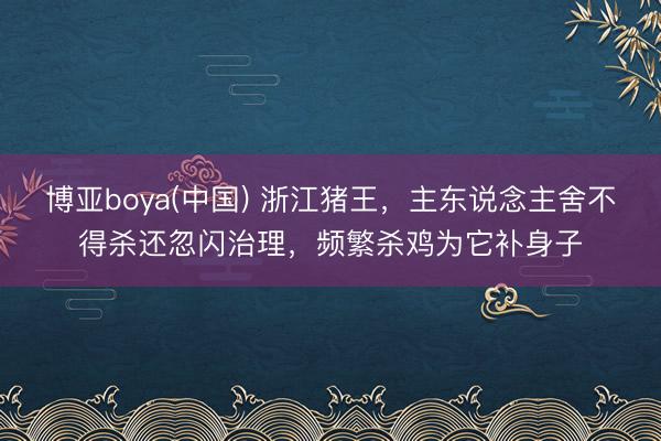 博亚boya(中国) 浙江猪王，主东说念主舍不得杀还忽闪治理，频繁杀鸡为它补身子