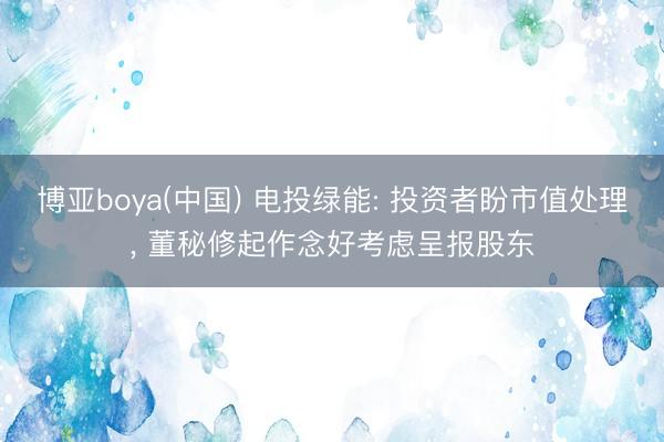 博亚boya(中国) 电投绿能: 投资者盼市值处理， 董秘修起作念好考虑呈报股东