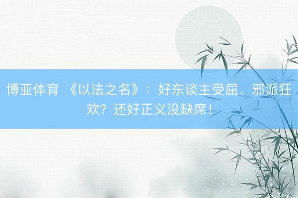 博亚体育 《以法之名》：好东谈主受屈、邪派狂欢？还好正义没缺席！