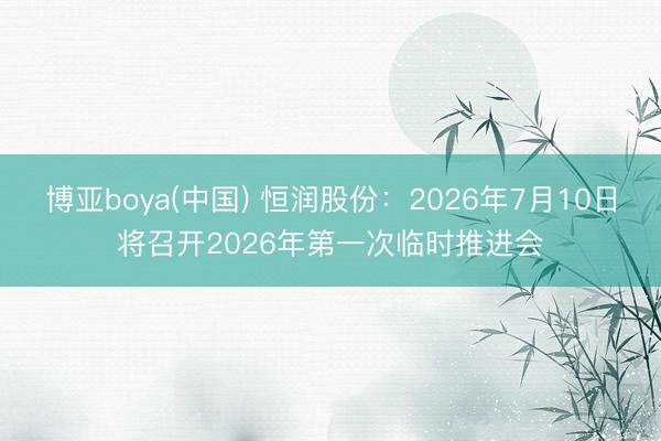 博亚boya(中国) 恒润股份：2026年7月10日将召开2026年第一次临时推进会
